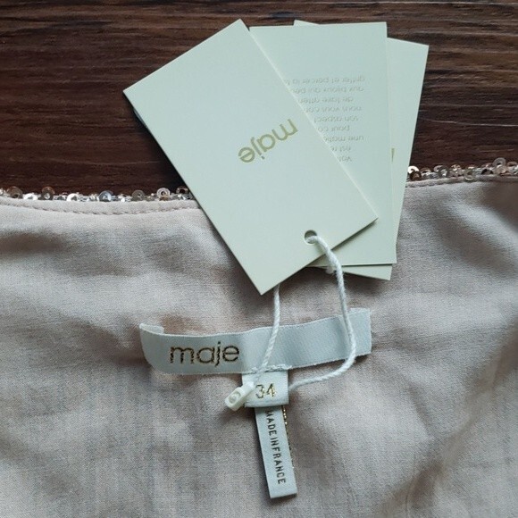 NWT Maje Womens Rose Gold Disco Short Sequined Deep V Evening Dress Size 34 - Picture 3 of 7